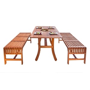 Pemberly Row 3 Piece Wood Patio Dining Set