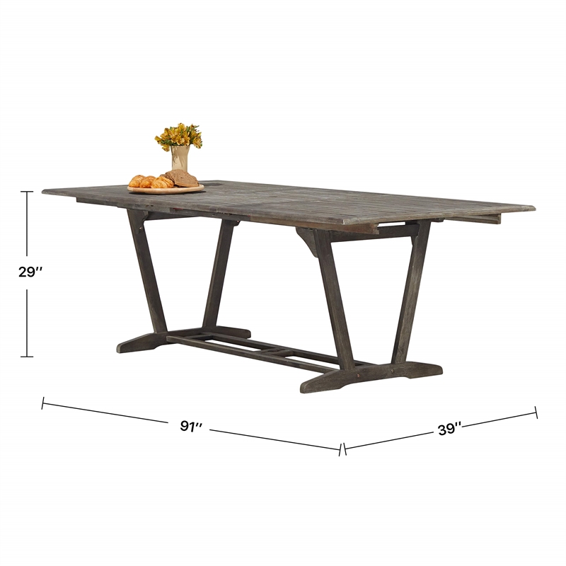 Pemberly Row Extendable Patio Dining Table in Gray