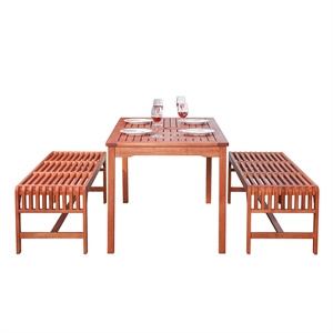 Pemberly Row 3 Piece Wood Patio Dining Set