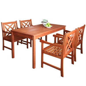 Pemberly Row 5 Piece Wood Patio Dining Set