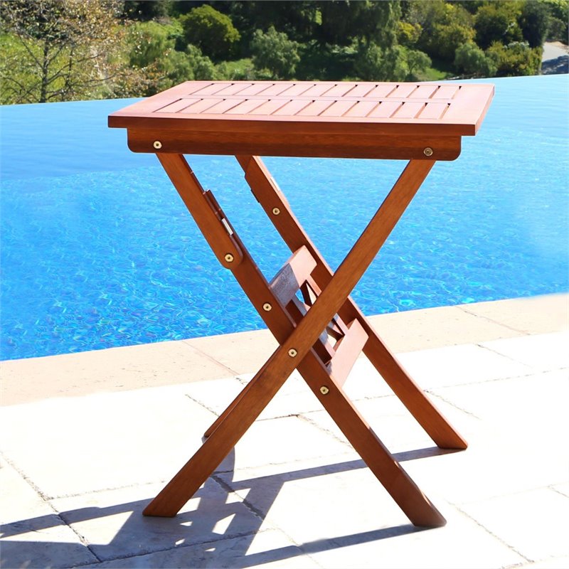 Pemberly Row Traditional Wood Outdoor Folding Bistro Table in Natural