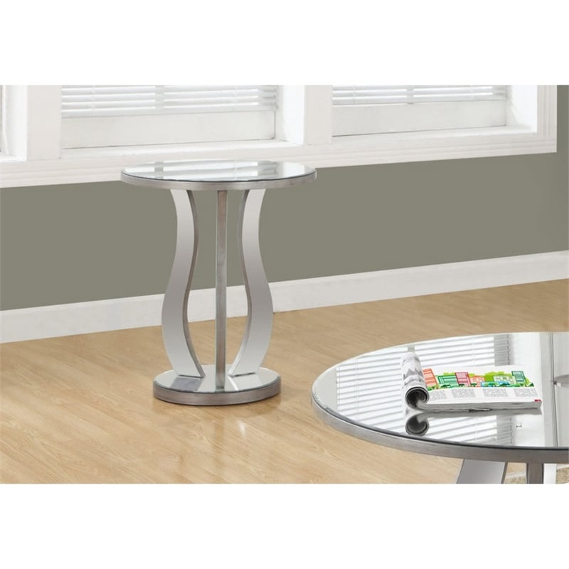 Pemberly Row Contemporary Metal and Glass End Table in Silver