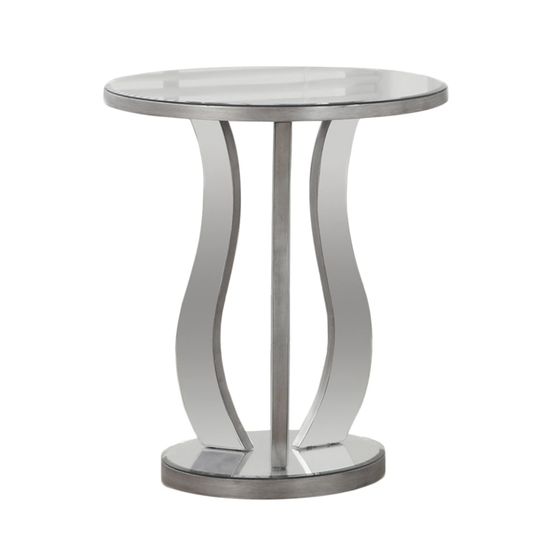 Pemberly Row Contemporary Metal and Glass End Table in Silver