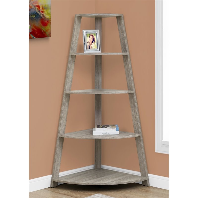 Pemberly Row 4 Shelf Corner Bookcase in Dark Taupe