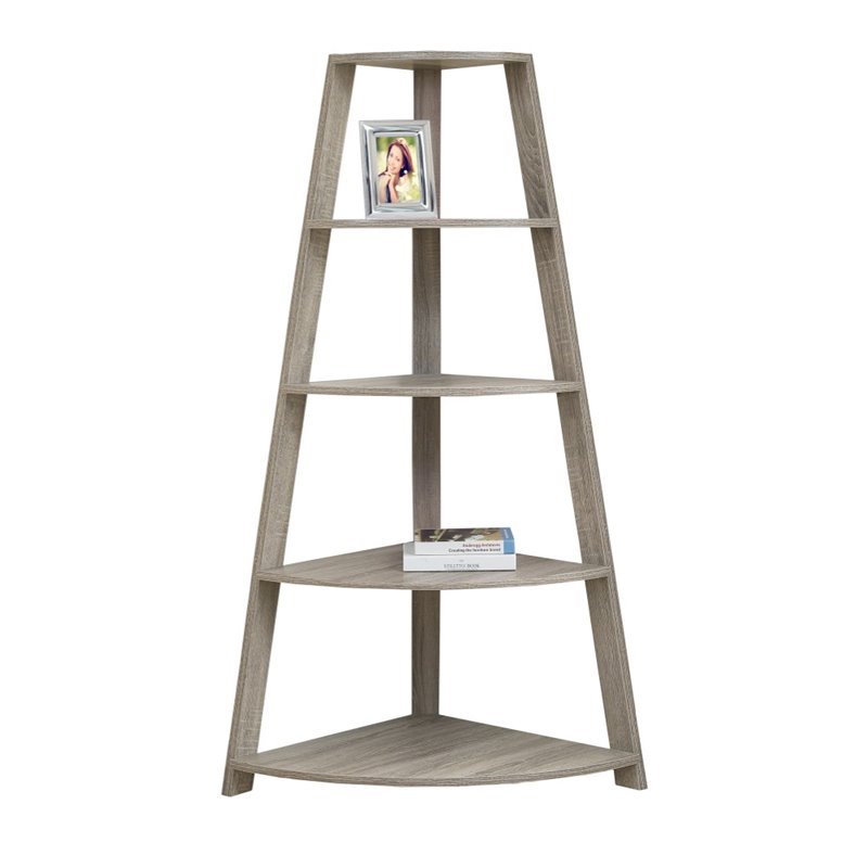 Pemberly Row 4 Shelf Corner Bookcase in Dark Taupe