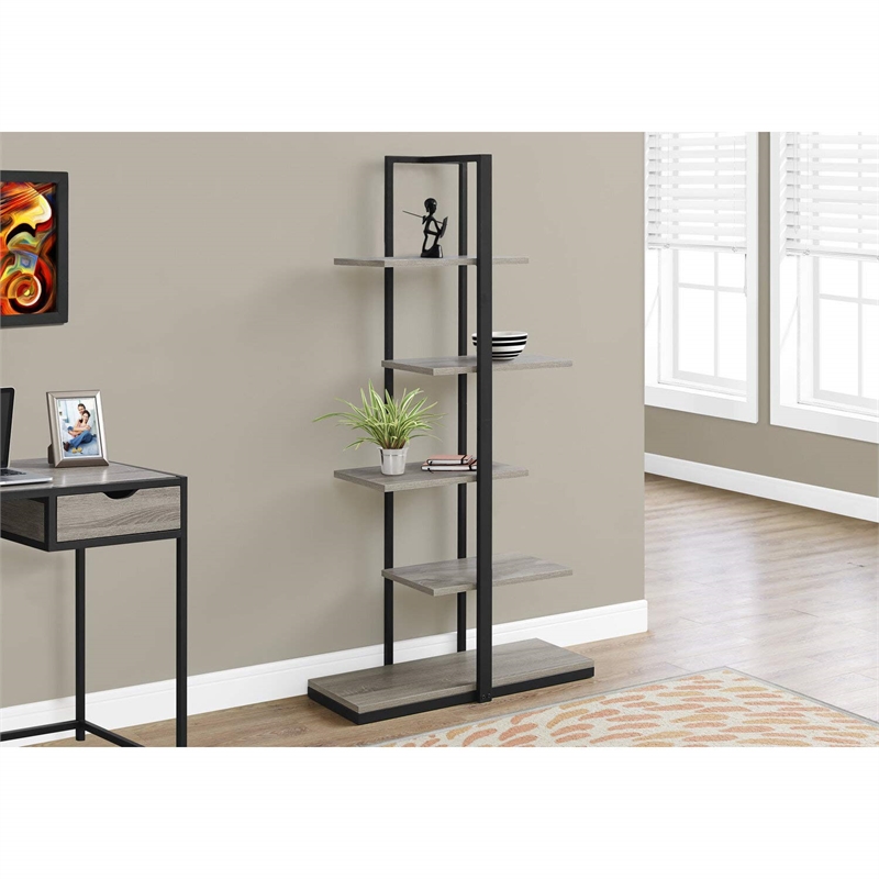Pemberly Row 5 Shelf Metal Bookcase in Dark Taupe and Black