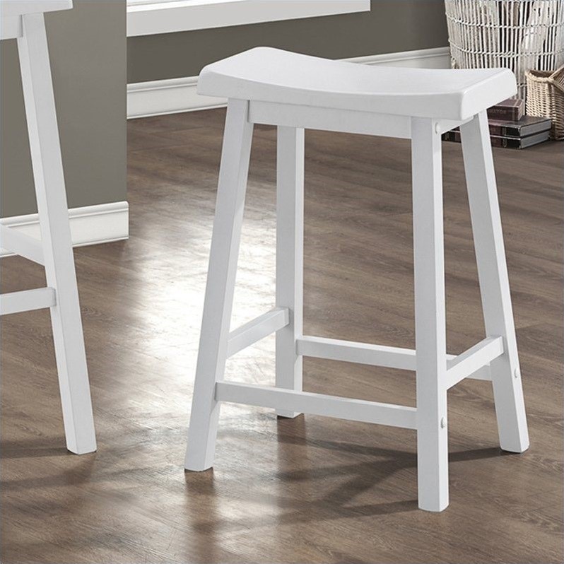 Pemberly Row 24" Saddle Seat Bar Stools in White (Set of 2) - PR-496059