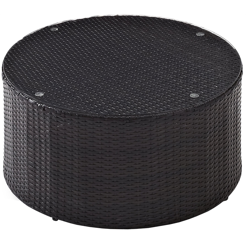 Pemberly Row Outdoor Wicker Round Glass Top Coffee Table