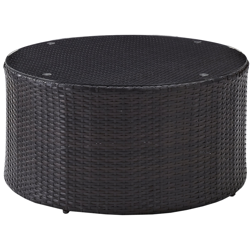 Pemberly Row Outdoor Wicker Round Glass Top Coffee Table