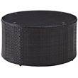 Pemberly Row Outdoor Wicker Round Glass Top Coffee Table
