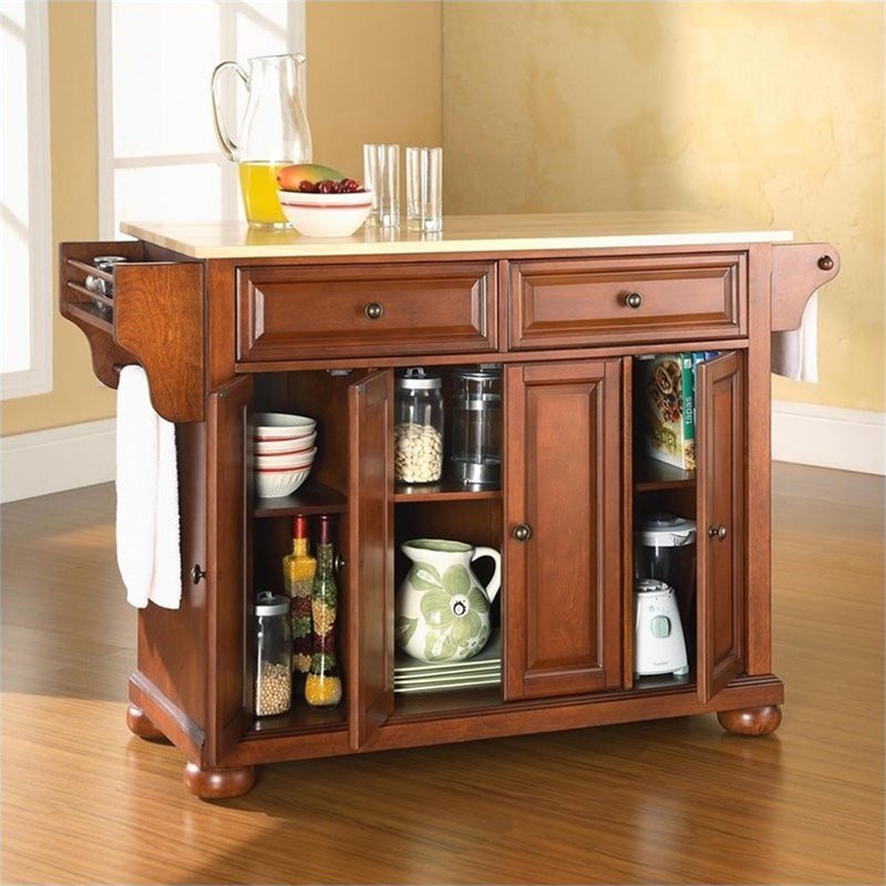 Pemberly Row 2-Drawer Traditional Wood Top Kitchen Island in Cherry