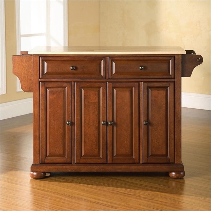 Pemberly Row 2-Drawer Traditional Wood Top Kitchen Island in Cherry