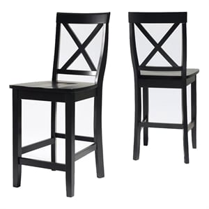 Pemberly Row 24&quot Transitional Wood X-Back Counter Stool in Black (Set of 2)
