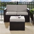Pemberly Row Wicker Patio Ottoman with Gray Cushions