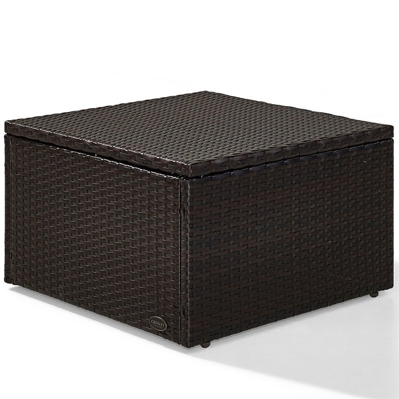 Pemberly Row Wicker Patio Ottoman with Sand Cushions
