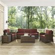 Pemberly Row 5 Piece Wicker Patio Sofa Set with Sangria Cushions
