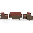 Pemberly Row 5 Piece Wicker Patio Sofa Set with Sangria Cushions