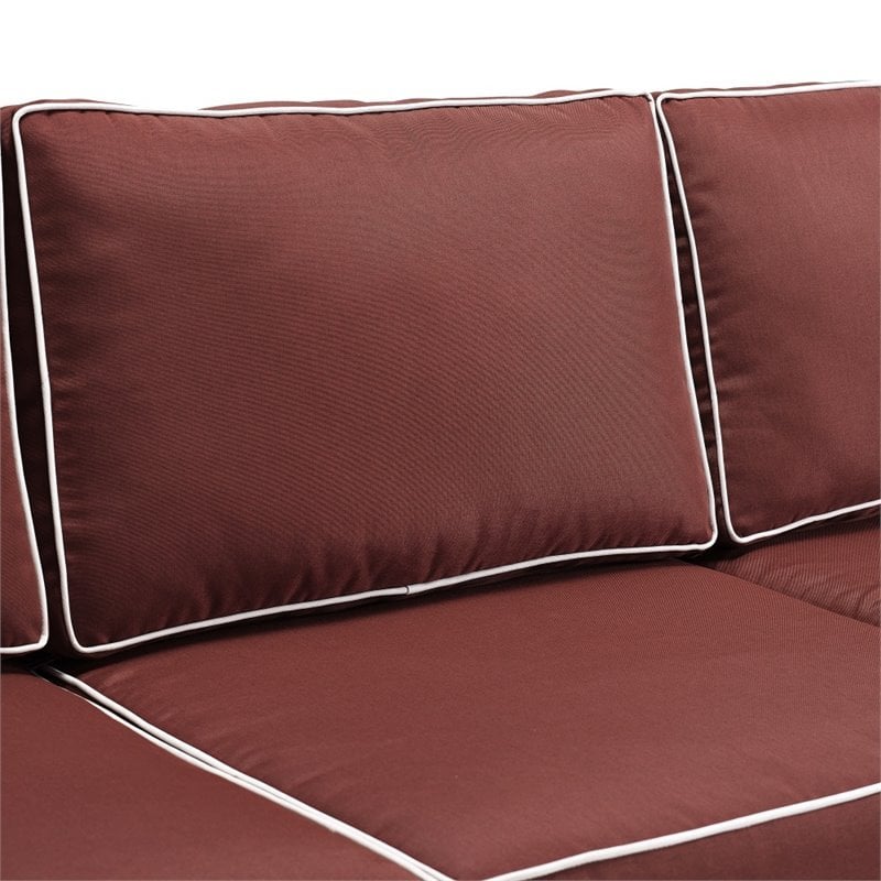 Pemberly Row 5 Piece Wicker Patio Sofa Set with Sangria Cushions