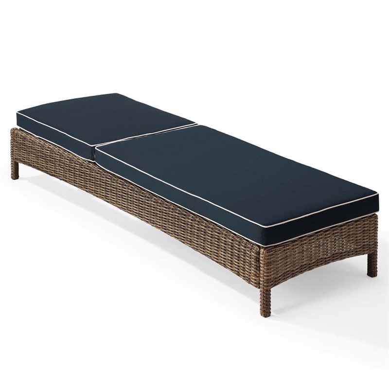 Pemberly Row Wicker Patio Chaise Lounge in Brown and Navy