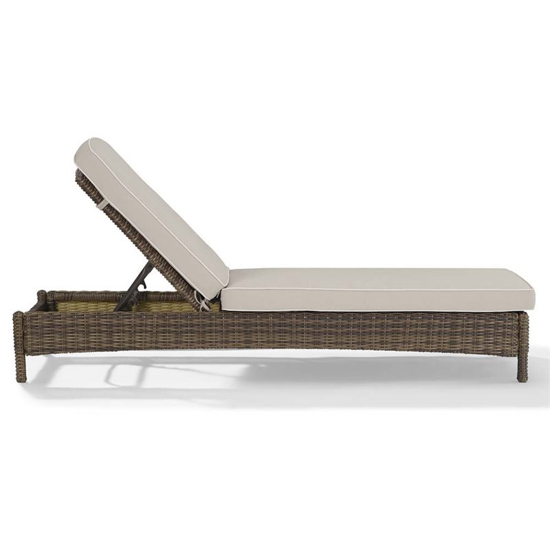 Pemberly Row Wicker Patio Chaise Lounge in Brown and Sand