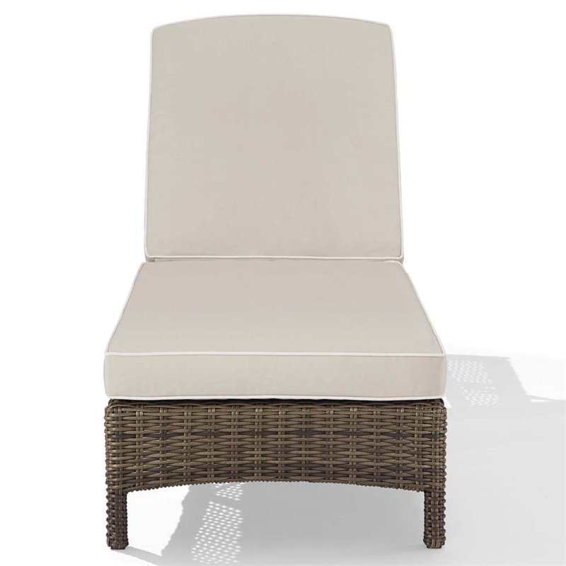 Pemberly Row Wicker Patio Chaise Lounge in Brown and Sand