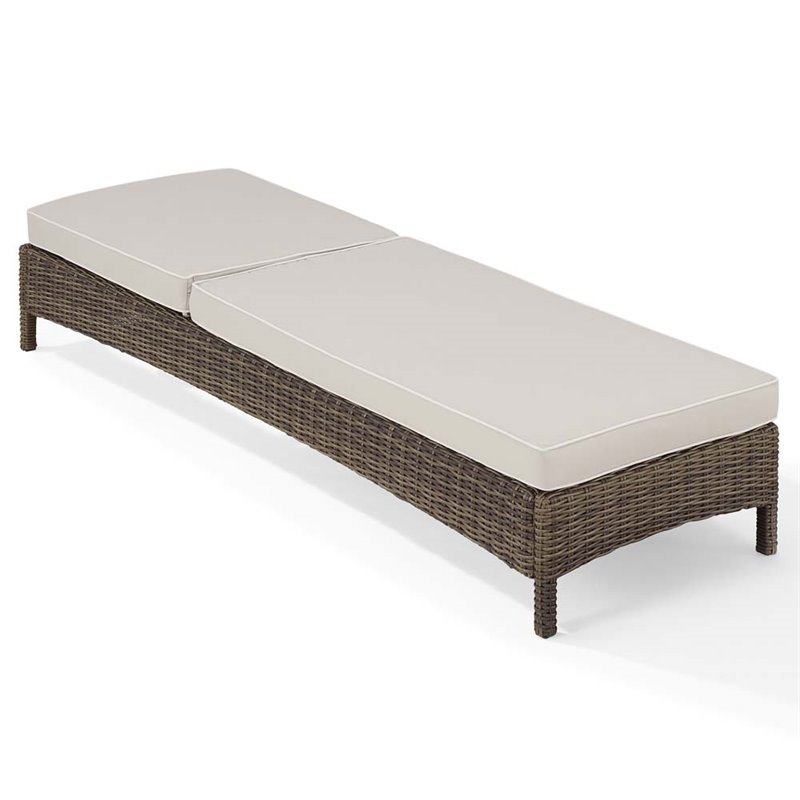 Pemberly Row Wicker Patio Chaise Lounge in Brown and Sand