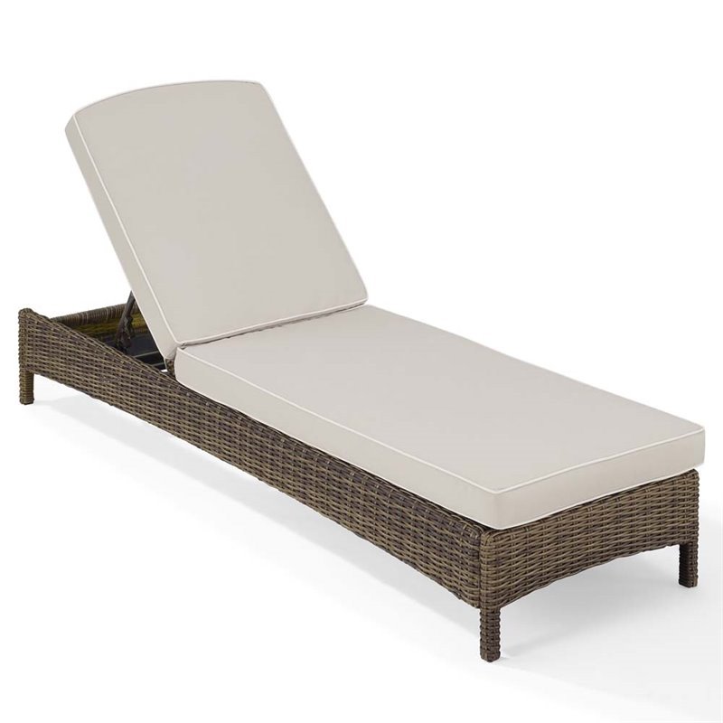 Pemberly Row Wicker Patio Chaise Lounge in Brown and Sand