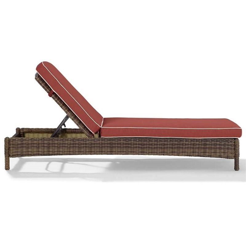 Pemberly Row Wicker Patio Chaise Lounge in Brown and Sangria