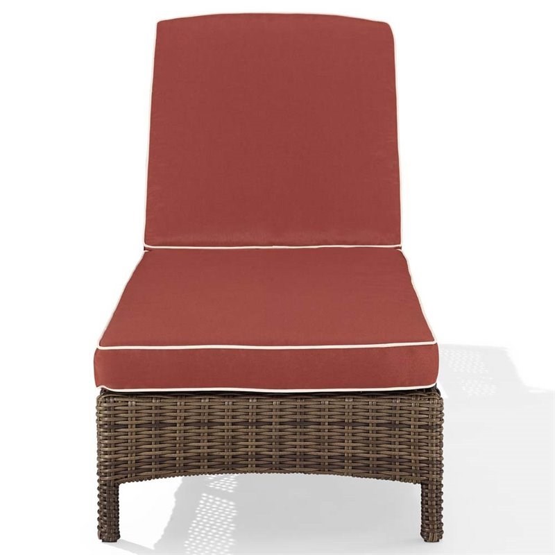 Pemberly Row Wicker Patio Chaise Lounge in Brown and Sangria