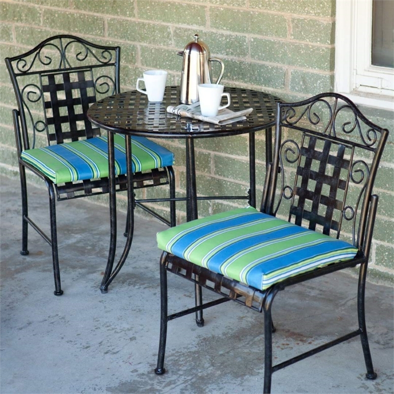 Pemberly Row 3 Piece Iron Patio Bistro Set in Black