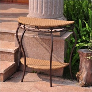 Pemberly Row Half Moon Patio Table in Honey Pecan