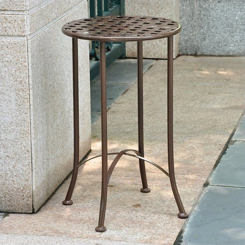 Pemberly Row Iron Patio Side Table in Matte Brown