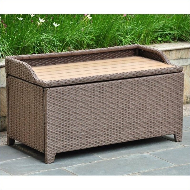 Pemberly Row Patio Storage Bench In Antique Brown Pr 432678