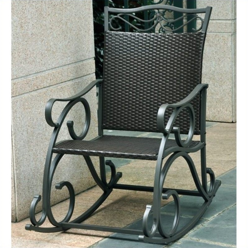Pemberly Row Resin Patio Rocker in Antique Black