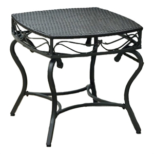 Pemberly Row Wicker and Metal Patio Side Table in Antique Black