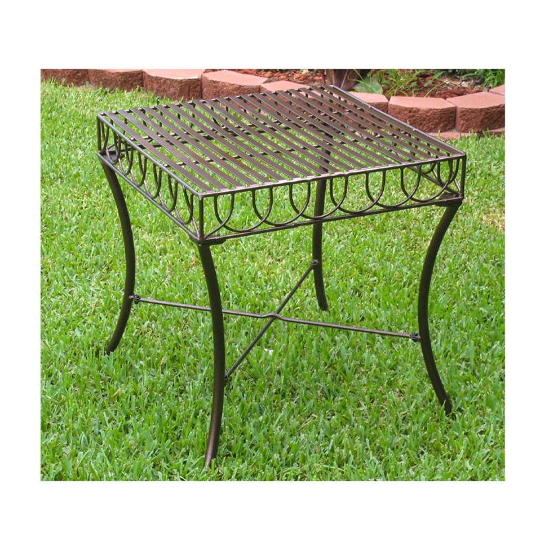 Pemberly Row Powder Coated Iron Metal Patio Side Table in Bronze
