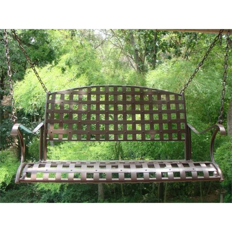 Pemberly Row Iron Hanging Patio Porch Swing in Brown