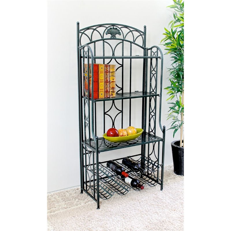 Pemberly Row Iron Bakers Wine Rack in Verdi Gris