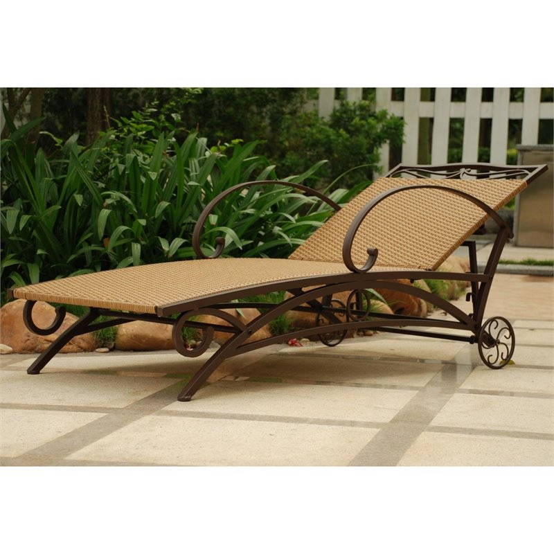 Pemberly Row Patio Chaise Lounge in Honey Pecan