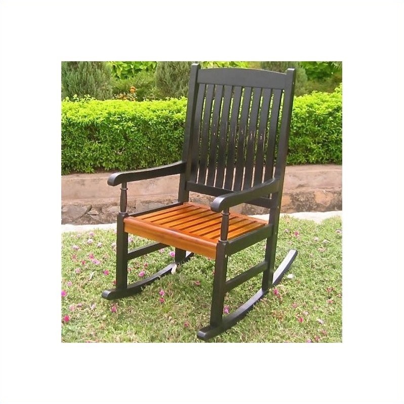 Pemberly Row Acacia Wooden Patio Rocker in Black/Oak
