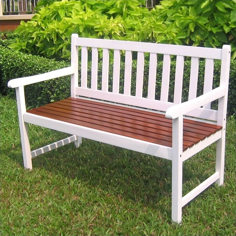 Pemberly Row Acacia Patio Garden Bench in White
