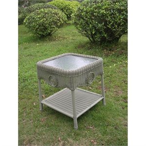 Pemberly Row Glass Top Patio End Table in Moss