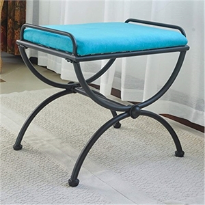Pemberly Row Iron Vanity Bench in Aqua Blue