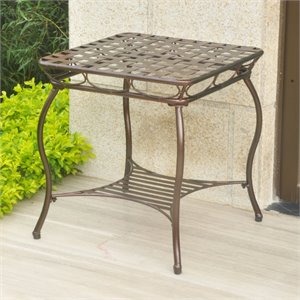 Pemberly Row Iron Patio End Table in Bronze