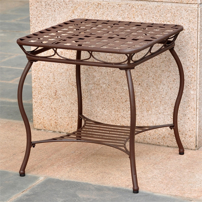 Pemberly Row Iron Patio End Table in Verdi Gris