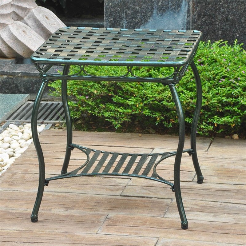 Pemberly Row Iron Patio End Table in Verdi Gris