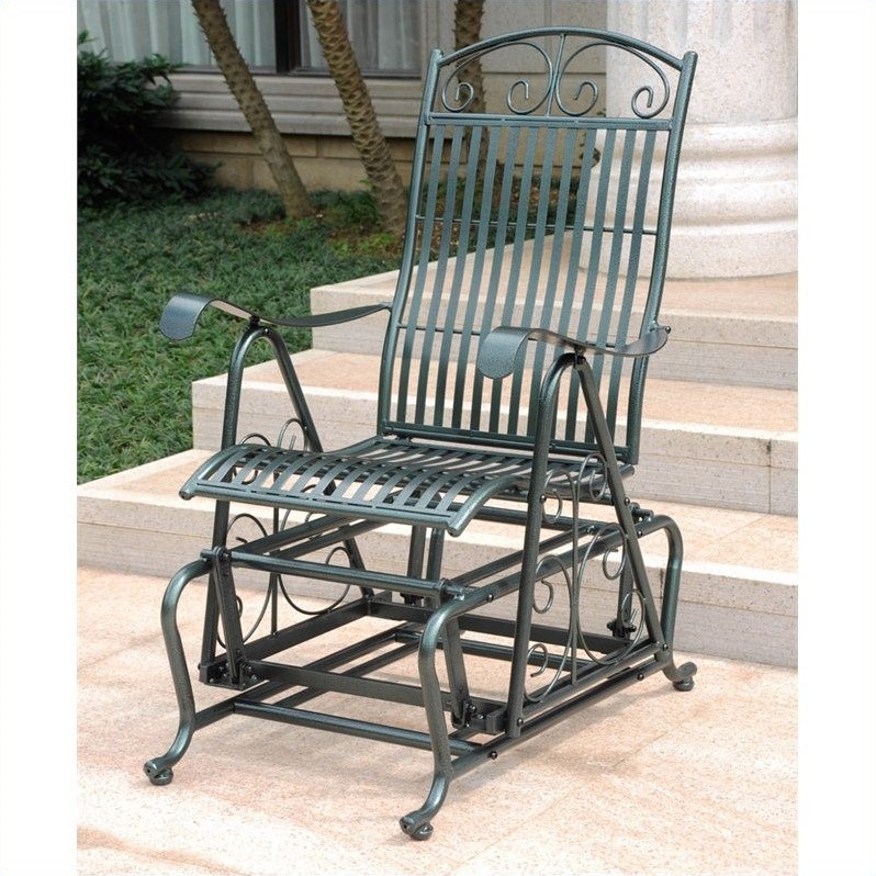 Pemberly Row Single Iron Patio Glider in Verdi Gris