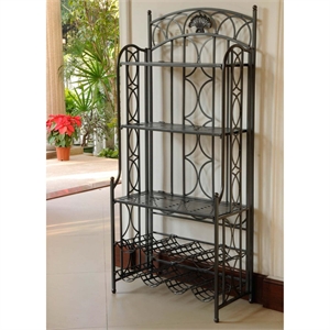 Pemberly Row Iron Bakers Wine Rack in Antique Black
