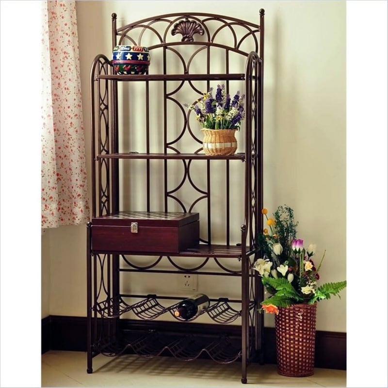 Pemberly Row Iron Bakers Wine Rack in Antique Black