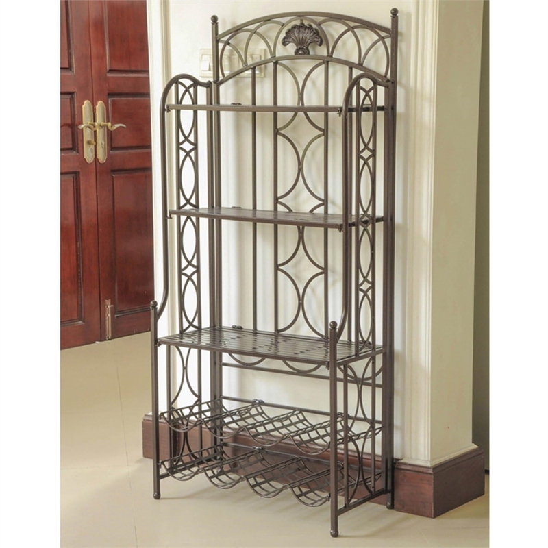 Pemberly Row Iron Bakers Wine Rack in Antique Black